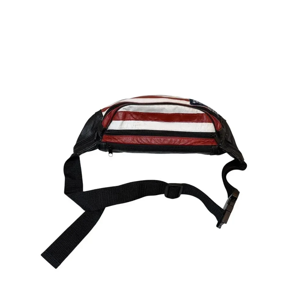 American Flag Fanny Pack Patriotic Waist Bag Adjustable Belt 5 Zip Compartments